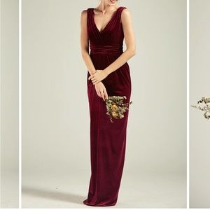 V Neck Burgundy Velvet RenzRags Bridesmaid Dress Size 10